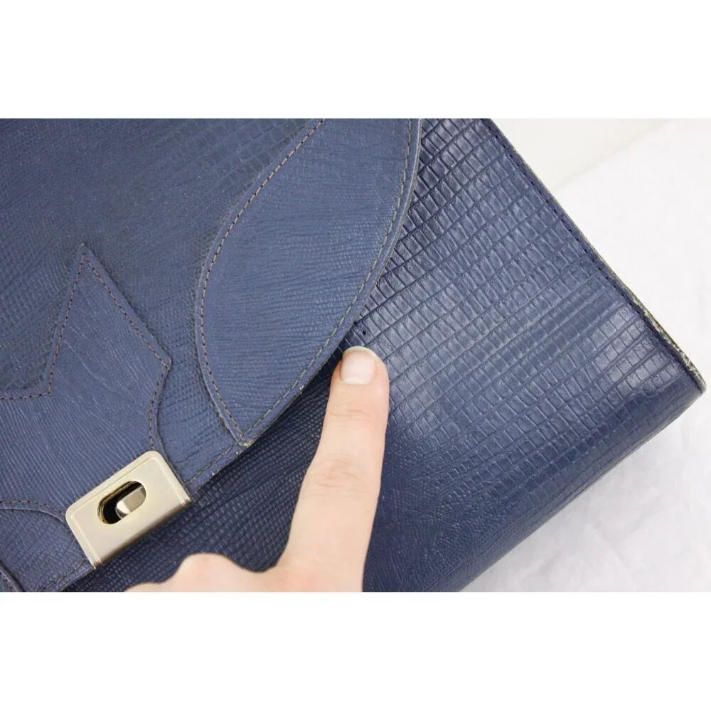 Vintage blue leather crossbody purse, snake imprint handbag two way handbag - Picture 5 of 10